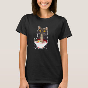 Dierprint Japanse Grappige Zwarte Kat Eet Ramen T-shirt
