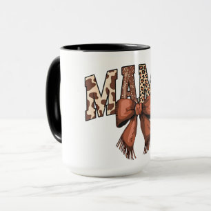 Dierprint MAMA-lettering met bruine strik Mok