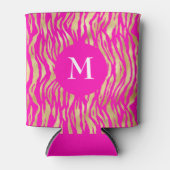 Dierprint met hete roze goud en monogram, glamoure blikjeskoeler (Voorkant)