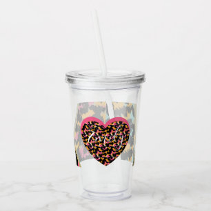 Dierprint Nep Folie Monogram Roze Naam Acry Acryl Drinkbeker