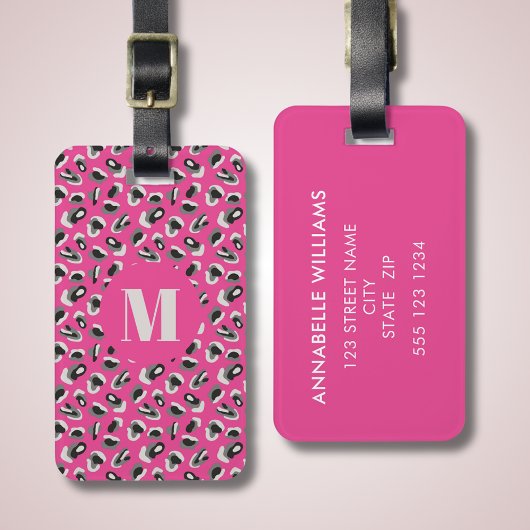 Dierprint roze luipaardpatroon bagagelabel