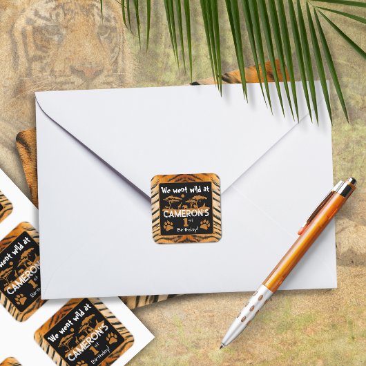 Dierprint Tijger Verjaardagssticker Vierkante Sticker