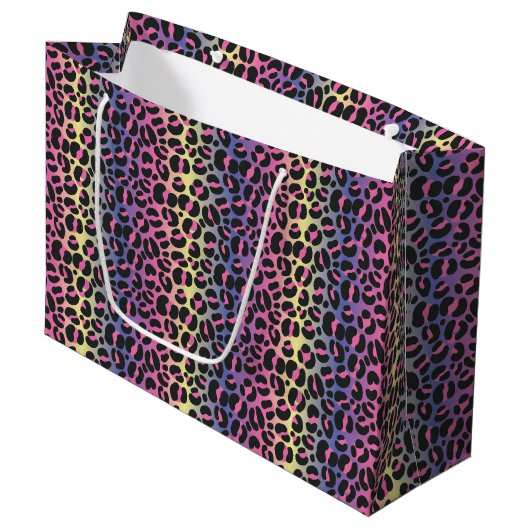 Dierprintpatroon met regenboogluipaard groot cadeauzakje (Voorkant Gekanteld)