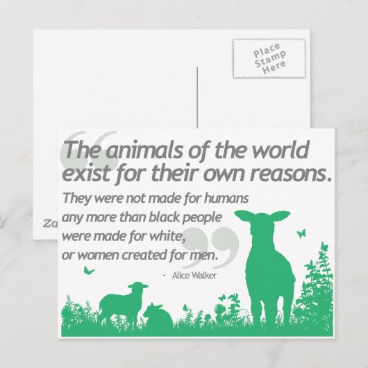 Dierrechten - Alice Walker citeert ontwerp Briefkaart (Voorkant / Achterkant)