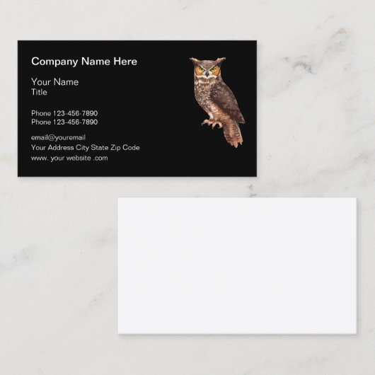 Dierthema Owl Natuur Visitekaartje (Voorkant / Achterkant)