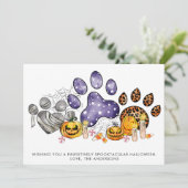 Dierverf Drukt pompoen Dog Kat Pet Halloween Feestdagenkaart (Staand voorkant)