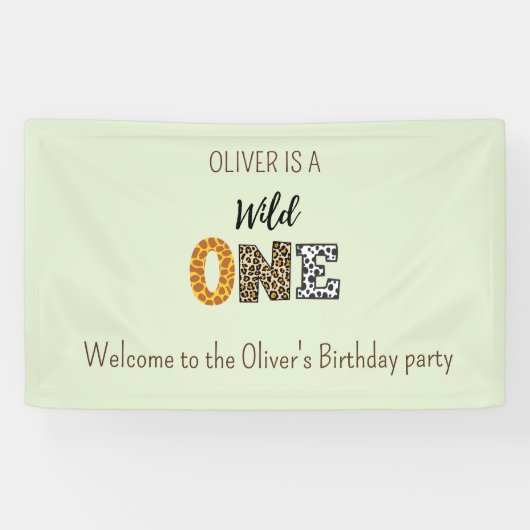 Diervorm kalligrafie wild één verjaardag spandoek (Horizontaal)
