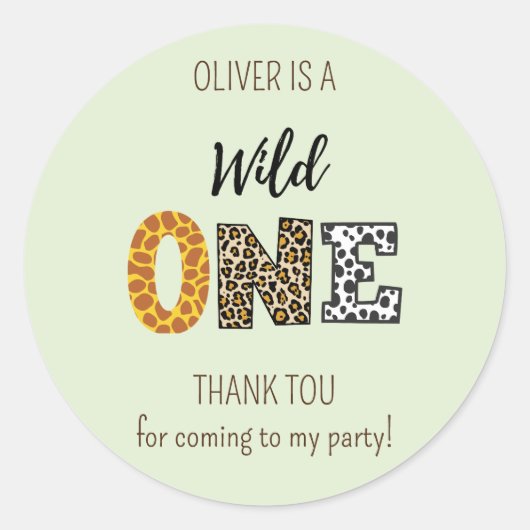 Diervorm lettertype Wild One Green Ronde Sticker (Voorkant)