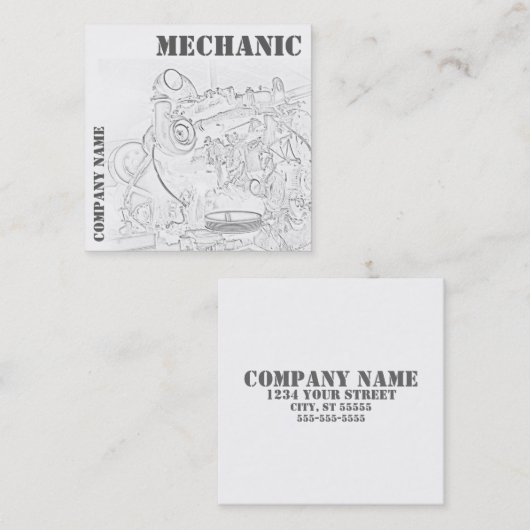 Diesel Engine Square Mechanic Visitekaartje White (Voorkant / Achterkant)