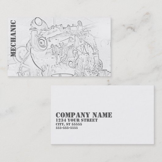 Diesel Engine Square Mechanic Visitekaartje White (Voorkant / Achterkant)