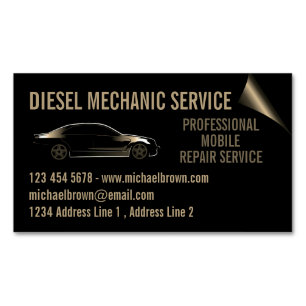 Diesel Mechanic Automotive Reparatie goud Magnetisch Visitekaartje