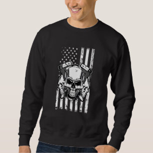 Diesel Mechanic Car Fixing American Flag Skull Trui