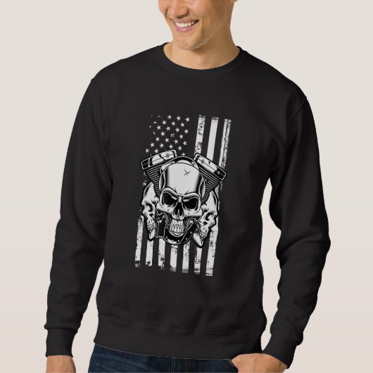 Diesel Mechanic Car Fixing American Flag Skull Trui (Voorkant)