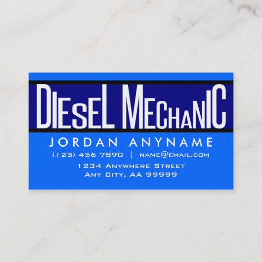 Diesel Mechanic Funky Tekst Blauw Visitekaartje (Voorkant)