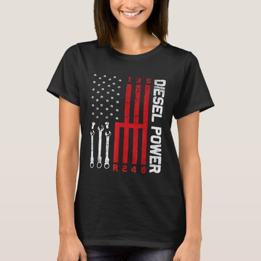 Diesel Mechanic Shifgear American Flag Drag R T-shirt (Voorkant)