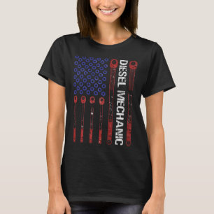 Diesel Mechanic Torque WFrench USA American Flag F T-shirt