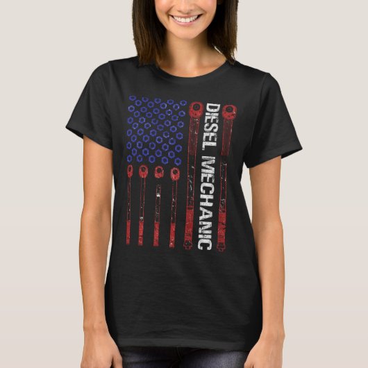 Diesel Mechanic Torque WFrench USA American Flag F T-shirt (Voorkant)