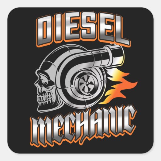 Diesel Mechanische Turbocompressor schedel Vierkante Sticker (Voorkant)
