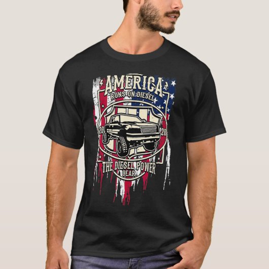 Diesel Power America Flag Truck T-shirt (Voorkant)