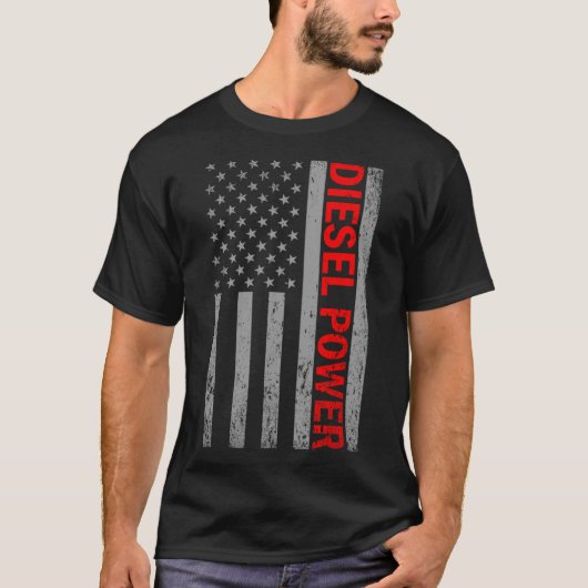 Diesel Power Usa Flag Truck Turbo Brothers Mechani T-shirt (Voorkant)