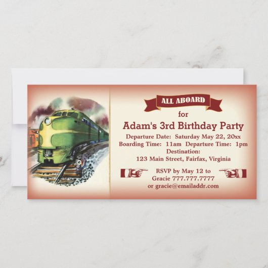  Diesel Train Birthday Party Invitation Red (Voorkant)