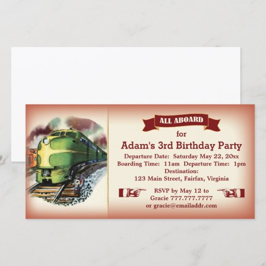  Diesel Train Birthday Party Invitation Red (Voorkant / Achterkant)