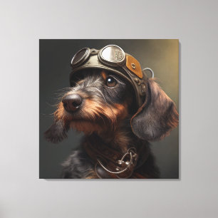 Dieselpunk Wirehaire Dachshund Steampunk Goggles Canvas Afdruk