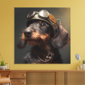 Dieselpunk Wirehaire Dachshund Steampunk Goggles Canvas Afdruk (Insitu (Woonkamer))