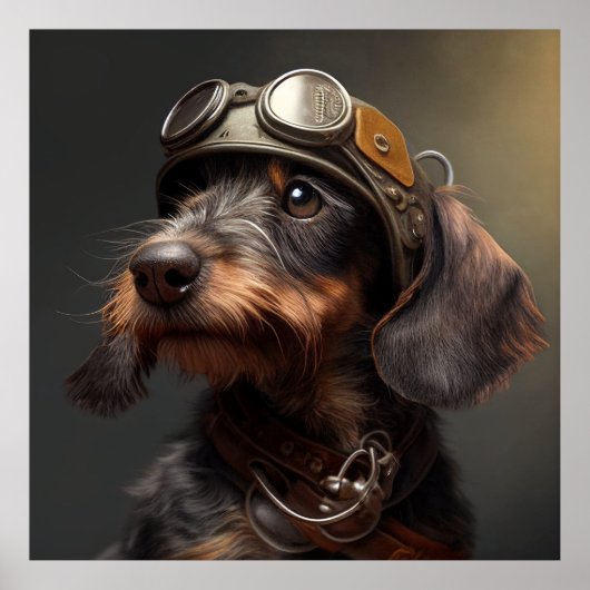 Dieselpunk Wirehaire Dachshund Steampunk Goggles Poster (Voorkant)