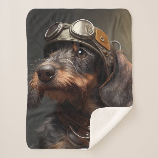 Dieselpunk Wirehaire Dachshund Steampunk Goggles Sherpa Deken (Voorkant)