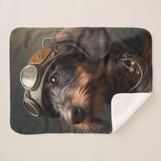 Dieselpunk Wirehaire Dachshund Steampunk Goggles Sherpa Deken (Voorkant (horizontaal))
