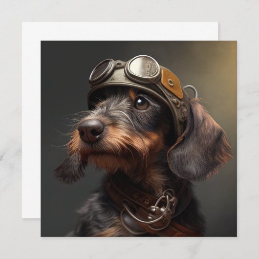 Dieselpunk Wirehaire Dachshund Steampunk Kaart (Voorkant / Achterkant)