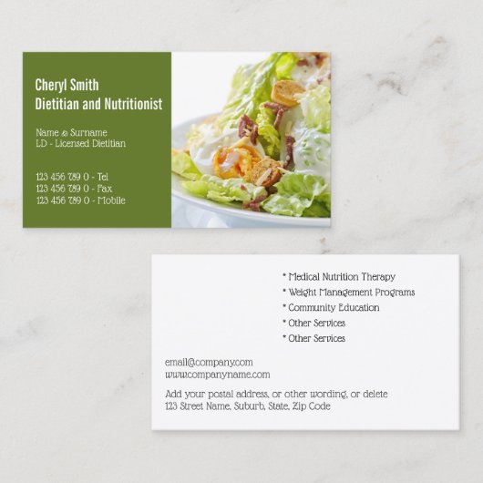 Dietiaan gezonde Caesar salad-eibaconsla Visitekaartje (Voorkant / Achterkant)