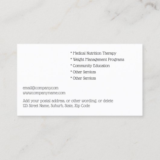 Dietiaan gezonde Caesar salad-eibaconsla Visitekaartje (Achterkant)