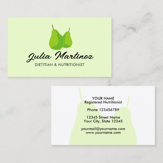 Dietist voedingsdeskundige groene perenvrucht logo visitekaartje (Voorkant / Achterkant)