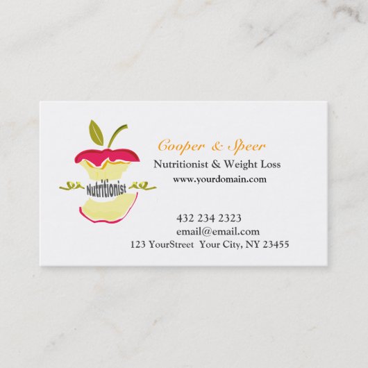 Dietitian Nutritionist Apple Design Business Visitekaartje (Voorkant)