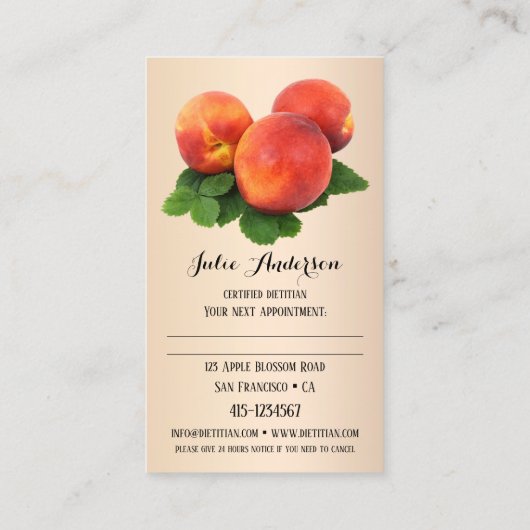 Dietitian Nutritionist Appointment Visitekaartje Afsprakenkaartje (Achterkant)