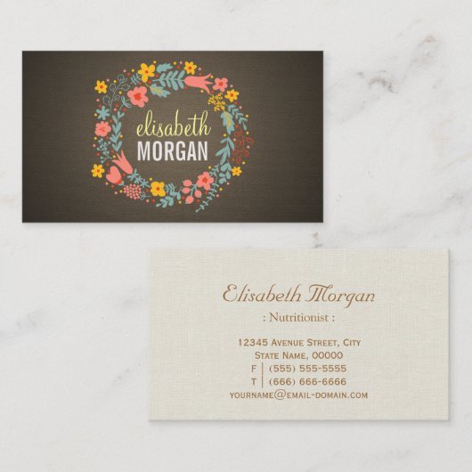 Dietitian Nutritionist - Burlap Floral Wreath Visitekaartje (Voorkant / Achterkant)