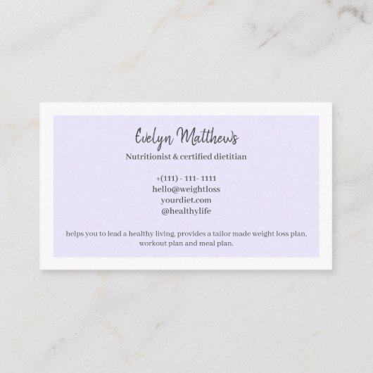 Diëtitititiaanse voedingskunstenaar foto's raster  visitekaartje (Achterkant)