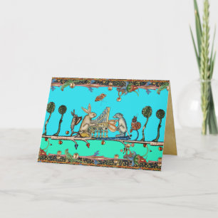 DIEVELEN DOG EN KONIJNEN DIE ORGAN Blue SPELEN Feestdagen Kaart