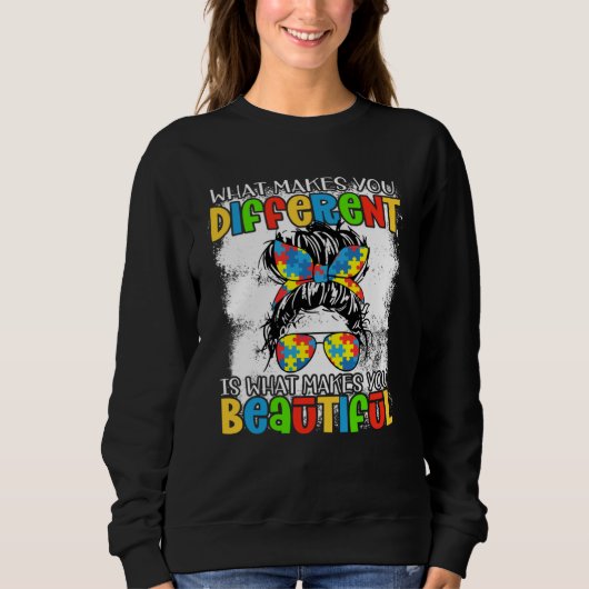 Different and Beautiful Messy Bun Girl Autism Puzz Trui (Voorkant)