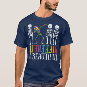 Different is Beautiful Dabbing Skeleton Autism Awa T-shirt