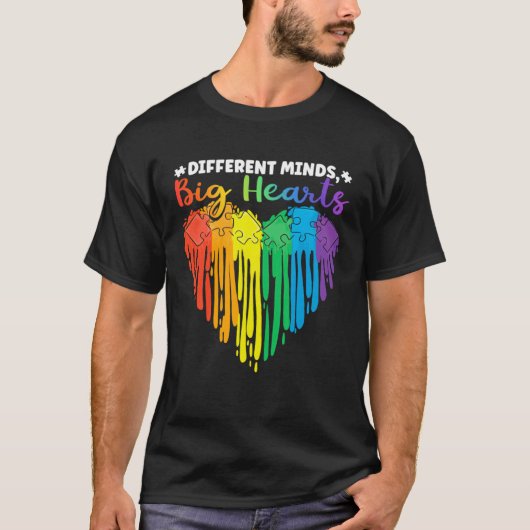 Different Minds Big Hearts Puzzle Piece Autism Awa T-shirt (Voorkant)