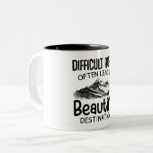 difficult roads leads to beautiful destination tweekleurige koffiemok (Voorkant links)