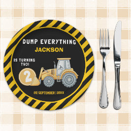 "Dig In! Construction Truck Party for 2nd Birthday Papieren Bordje