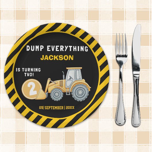 "Dig In! Construction Truck Party for 2nd Birthday Papieren Bordje