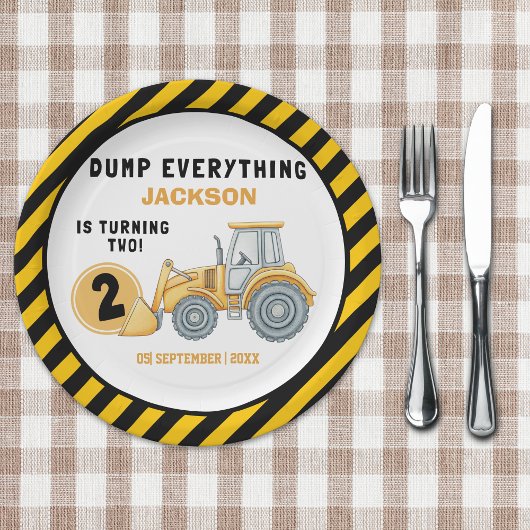 "Dig In! Construction Truck Party for 2nd Birthday Papieren Bordje