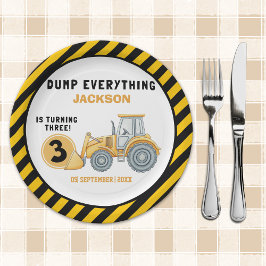 "Dig In! Construction Truck Party for 3rd Birthday Papieren Bordje