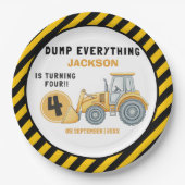 "Dig In! Construction Truck Party for 4th Birthday Papieren Bordje (Voorkant)