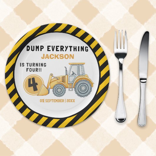 "Dig In! Construction Truck Party for 4th Birthday Papieren Bordje